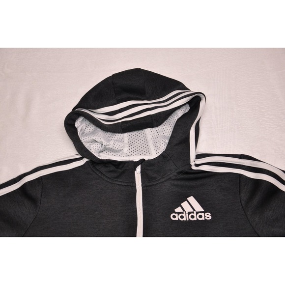 Adidas Hoodie Mens Large Black White Full Zip Three Stripe Logo Athletic Jacket - Picture 6 of 10